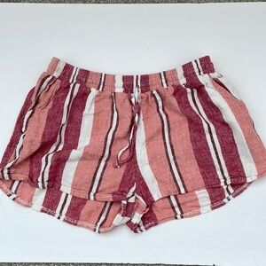 Linen blend pink striped shorts elastic waist women size small